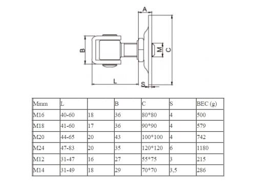 Петля регулируемая с пластиной крепления 55*75, М12. Арт.JL03P фото 2